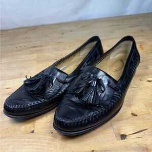 SANTONI Solid Black Leather Mens Dress Shoes size 8.5 Mens Shoes Tassle Loafers